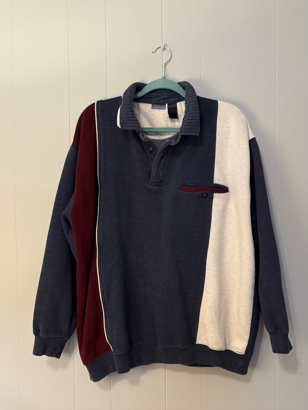 Men's Vintage Colorblock Polo Sweater - Navy, White & Burgundy